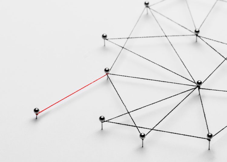 Business network background, connecting dots, technology design